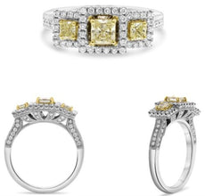 1.12CT WHITE & FANCY YELLOW DIAMOND 18KT TWO TONE GOLD 3D PRINCESS & ROUND RING
