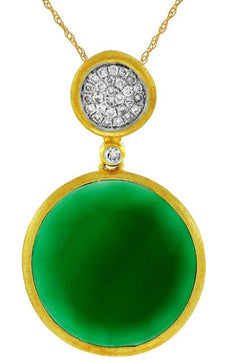 .14CT DIAMOND & AAA GREEN AGATE 14KT YELLOW GOLD 3D ROUND FUN FLOATING PENDANT
