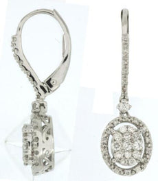 ESTATE .43CT DIAMOND 14KT WHITE GOLD 3D CLUSTER OVAL LEVERBACK HANGING EARRINGS