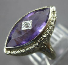 ANTIQUE LARGE 8.03CT OLD MINE DIAMOND & AMETHYST 14KT WHITE GOLD MARQUISE RING