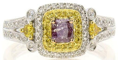 .74CT WHITE PINK & FANCY YELLOW DIAMOND 18K WHITE ROSE GOLD HALO ENGAGEMENT RING