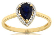 .96CT DIAMOND & AAA SAPPHIRE 14KT YELLOW GOLD PEAR SHAPE & ROUND HALO LOVE RING