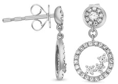 .34CT DIAMOND 14K WHITE GOLD 3D FLOWER BEZEL CIRCLE OF LIFE FUN HANGING EARRINGS