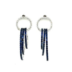 2.61CT DIAMOND & AAA SAPPHIRE 18KT WHITE GOLD CIRCULAR FUN HOOP HANGING EARRINGS