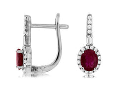 1.02CT DIAMOND & AAA RUBY 14KT WHITE GOLD OVAL ROUND & BAGUETTE HANGING EARRINGS