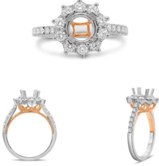 .66CT DIAMOND 14K WHITE & ROSE GOLD 3D ROUND FILIGREE SEMI MOUNT ENGAGEMENT RING