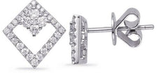 ESTATE .36CT DIAMOND 14KT WHITE GOLD 3D CLASSIC FLOWER SQUARE STUD EARRINGS