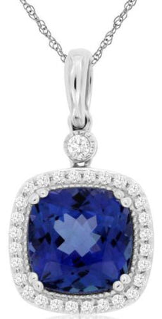 2.78CT DIAMOND & AAA TANZANITE 14KT WHITE GOLD 3D CUSHION & ROUND SQUARE PENDANT