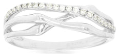 ESTATE .12CT DIAMOND 14K WHITE GOLD 3D CLASSIC ROUND CRISS CROSS BAMBOO FUN RING
