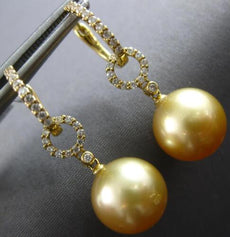 .29CT DIAMOND & AAA GOLDEN SOUTH SEA PEARL 18KT YELLOW GOLD 3D HANGING EARRINGS