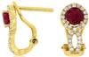1.29CT DIAMOND & AAA RUBY 14K YELLOW GOLD HALO INFINITY CLIP ON HANGING EARRINGS