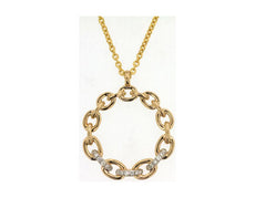 ESTATE .05CT DIAMOND 14KT YELLOW GOLD 3D OVAL LINK CIRCLE OF LIFE FUN PENDANT