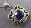 .88CT DIAMOND & AAA AMETHYST 14KT 2 TONE GOLD 3D FLORAL SQUARE FLOATING PENDANT