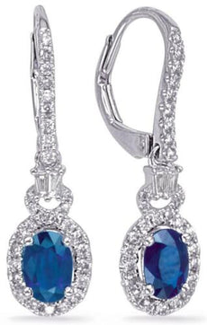 1.51CT DIAMOND & AAA SAPPHIRE 14KT WHITE GOLD 3D HALO LEVERBACK HANGING EARRINGS