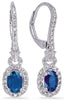 1.51CT DIAMOND & AAA SAPPHIRE 14KT WHITE GOLD 3D HALO LEVERBACK HANGING EARRINGS