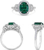 2.38CT DIAMOND & AAA EMERALD PLATINUM OVAL & ROUND 3D 3 STONE ENGAGEMENT RING