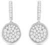1.35CT DIAMOND 14KT WHITE GOLD CLUSTER PAVE CIRCULAR HUGGIE FUN HANGING EARRINGS