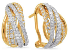 .85CT DIAMOND 14K 2 TONE GOLD 3D MULTI ROW CRISS CROSS CLIP ON HANING EARRINGS