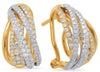 .85CT DIAMOND 14K 2 TONE GOLD 3D MULTI ROW CRISS CROSS CLIP ON HANING EARRINGS