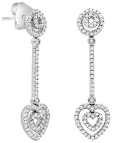 .64CT DIAMOND 14KT WHITE GOLD CLASSIC DOUBLE HEART CIRCULAR FUN HANGING EARRINGS