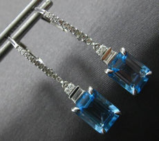 ESTATE 4.23CT DIAMOND & AAA BLUE TOPAZ 14K WHITE GOLD LEVERBACK HANGING EARRINGS