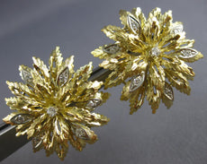 ESTATE EXTRA LARGE .20CT DIAMOND 18KT 2 TONE GOLD FLOWER CLIP ON EARRINGS #27699