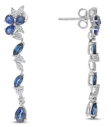 3.29CT DIAMOND & AAA SAPPHIRE 14KT WHITE GOLD 3D MARQUISE & PEAR SHAPE EARRINGS