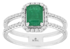 1.30CT DIAMOND & AAA EMERALD 14KT WHITE GOLD 3D EMERALD CUT HALO ENGAGEMENT RING