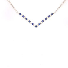 .33CT DIAMOND & AAA SAPPHIRE 18KT WHITE GOLD 3D CLASSIC V SHAPE LOVE NECKLACE