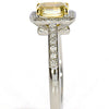 .77CT WHITE & FANCY YELLOW DIAMOND 18KT 2 TONE GOLD EMERALD CUT ENGAGEMENT RING
