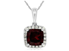 1.31CT DIAMOND & AAA GARNET 14KT WHITE GOLD 3D CUSHION & ROUND FLOATING PENDANT