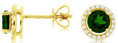 ESTATE 1.25CT DIAMOND & AAA RUSSALITE 14KT YELLOW GOLD ROUND HALO STUD EARRINGS