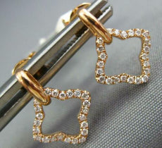 ESTATE .18CT DIAMOND 18K ROSE GOLD 3D OPEN 4 LEAF CLOVER FLOWER HANGING EARRINGS