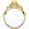 .93CT WHITE & FANCY YELLOW DIAMOND 18KT 2 TONE GOLD DOUBLE HALO ENGAGEMENT RING
