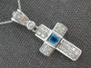LARGE .66CT DIAMOND & AAA BLUE TOPAZ 14KT WHITE GOLD 3D CROSS FLOATING PENDANT
