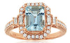 1.65CT DIAMOND & AAA AQUAMARINE 14KT ROSE GOLD 3D HALO OCTAGON ENGAGEMENT RING