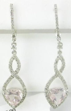 1.86CT DIAMOND & AAA PINK QUARTZ 14K WHITE GOLD 3D INFINITY HEART SHAPE EARRINGS