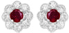 ESTATE .64CT DIAMOND & AAA RUBY 14KT WHITE GOLD 3D CLASSIC FLOWER STUD EARRINGS
