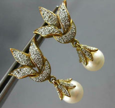 .36CT DIAMOND & AAA SOUTH SEA PEARL14KT 2 TONE GOLD MULTI LEAF HANGING EARRINGS