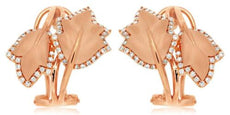 WIDE .31CT DIAMOND 14K ROSE GOLD MULTI LEAF CRISS CROSS CLIP ON HANGING EARRINGS