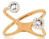 0.20CT DIAMOND 14KT ROSE GOLD 3D ROUND & BAGUETTE CIRCULAR CRISS CROSS FUN RING