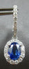 2.94CT DIAMOND & AAA CEYLON SAPPHIRE 14KT WHITE GOLD OVAL HALO HANGING EARRINGS