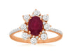 ESTATE 1.40CT DIAMOND & AAA RUBY 14KT ROSE GOLD 3D OVAL & ROUND FLOWER LOVE RING