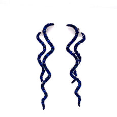 ESTATE 2.0CT AAA SAPPHIRE 18KT WHITE GOLD 3D DOUBLE SNAKE FUN HANGING EARRINGS