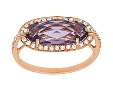 3.2CT DIAMOND & AAA AMETHYHST 14KT ROSE GOLD 3D OVAL & ROUND SIDEWAYS FUN RING