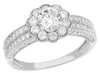 ESTATE .75CT DIAMOND 14KT WHITE GOLD 3D CLASSIC FLOWER FILIGREE ENGAGEMENT RING
