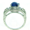 ESTATE 4.15CT DIAMOND & AAA SAPPHIRE 18KT WHITE GOLD OVAL & ROUND CABACHON RING