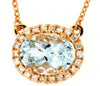ESTATE 1.37CT DIAMOND & AAA AQUAMARINE 14KT ROSE GOLD OVAL & ROUND LOVE NECKLACE