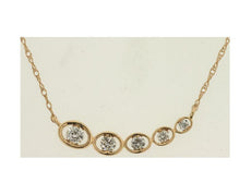 .25CT DIAMOND 14KT YELLOW GOLD 3D 5 STONE GRADUATING ROUND OVAL JOURNEY NECKLACE