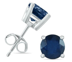 ESTATE .90CT AAA SAPPHIRE 14KT WHITE GOLD 3D CLASSIC ROUND 4 PRONG STUD EARRINGS